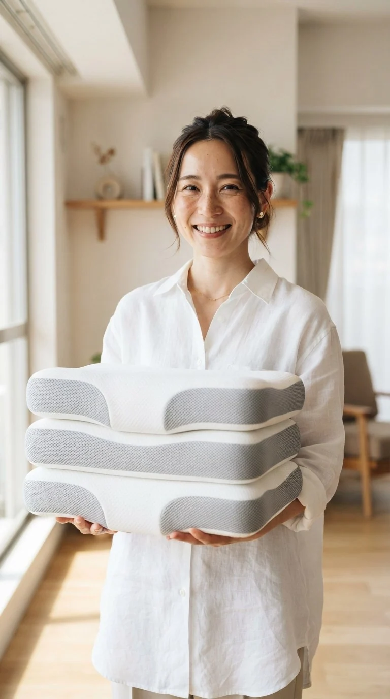 重ねて置かれたWellmoreの枕